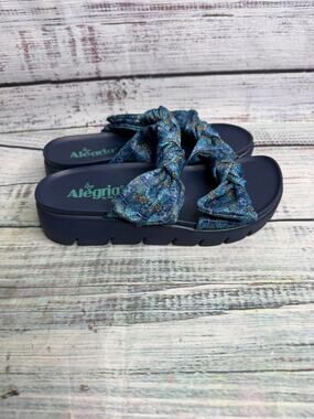 Alegria PG Lite Bow Slide Sandals Blue Floral Comfort Women’s US 7